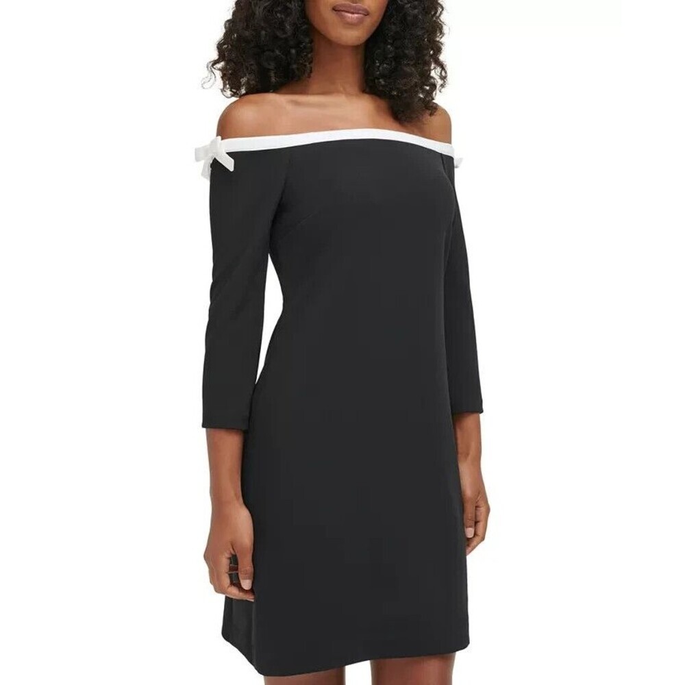 KARL LAGERFELD PARIS Women's Off-The-Shoulder Scuba Crepe Dress Black 14